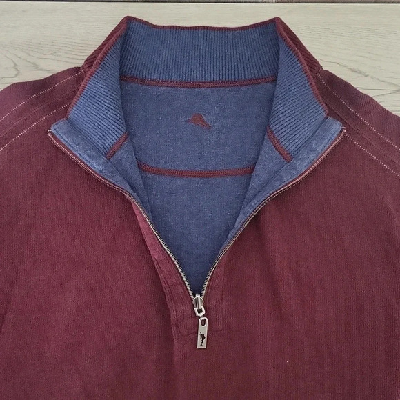 🛍Tommy Bahama Flipshore Reversible Maroon Quarter Zip Long Pullover Mens - Picture 6 of 8